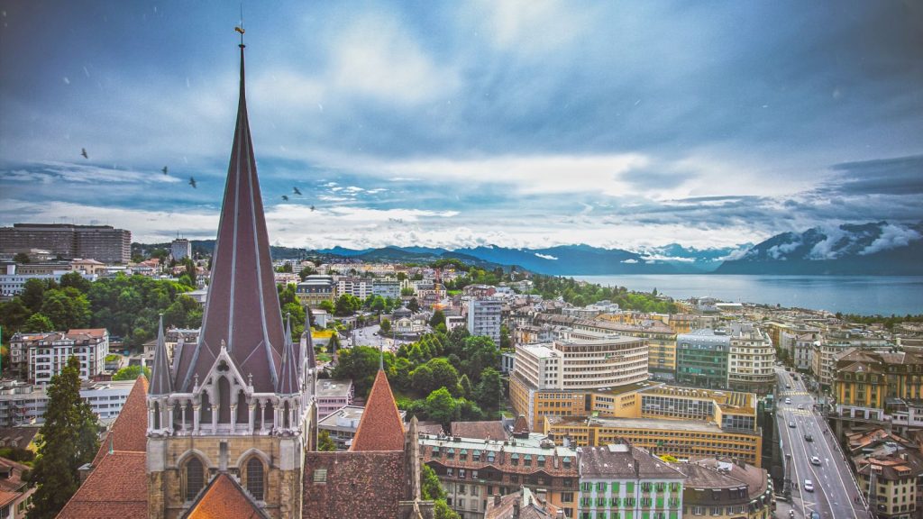 Foto aérea de Lausana, ciudad de Suiza