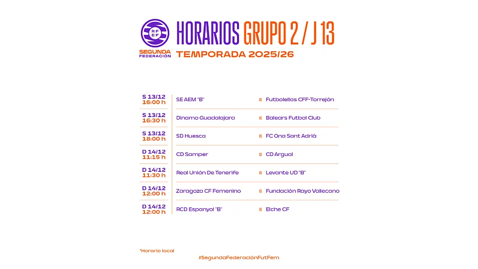 Horarios del Grupo 2 – 2ª RFEF fem