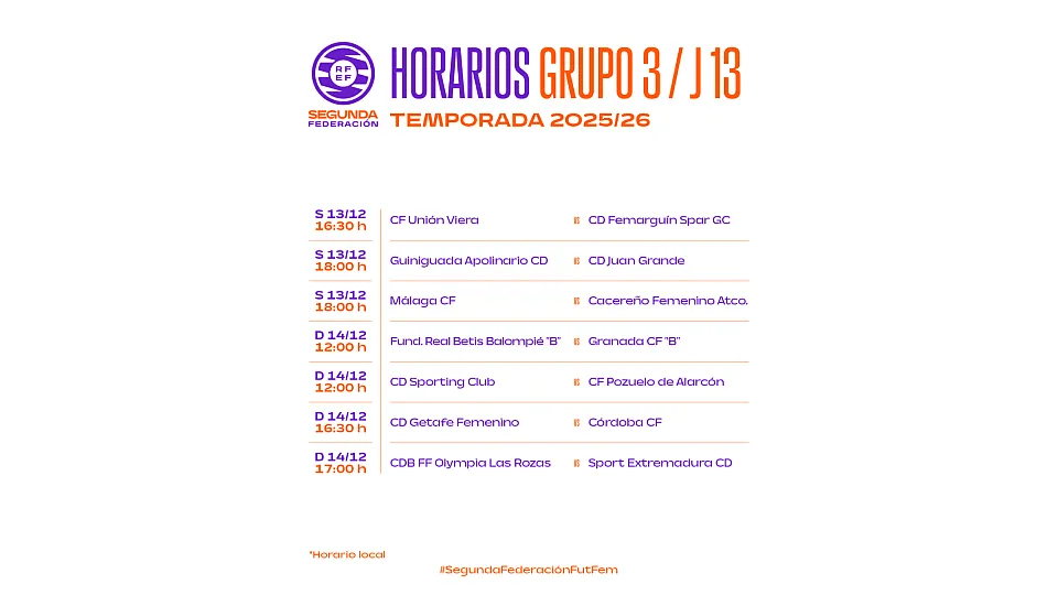 Horarios del Grupo 3 – 2ª RFEF fem