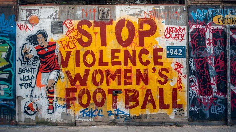 Mural contra la violencia en fútbol femenino.