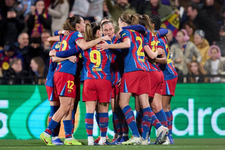 Las jugadoras del Barcelona celebran un gol en la final de la Supercopa 2026. Foto: David Aliaga/RFEF