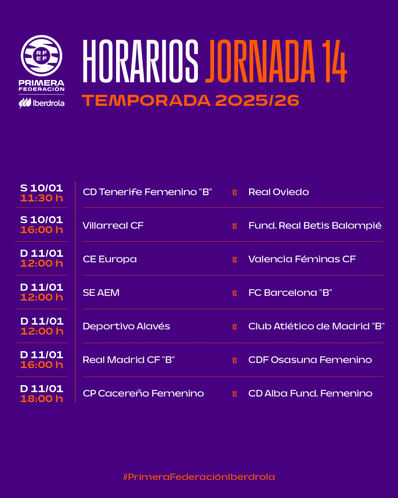 Horarios de la jornada 14 de 1ª RFEF Femenina