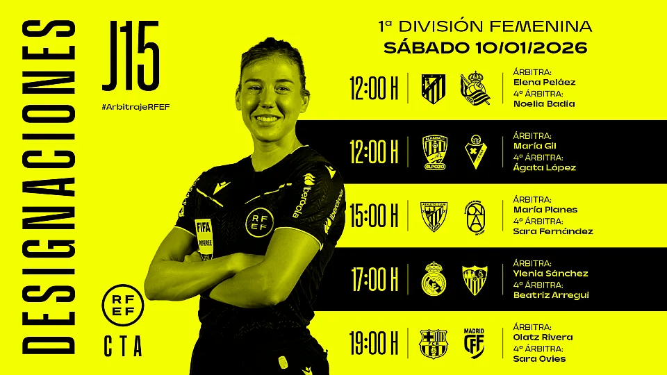Designaciones arbitrales de la jornada 15 de Liga F Moeve sábado 10 enero