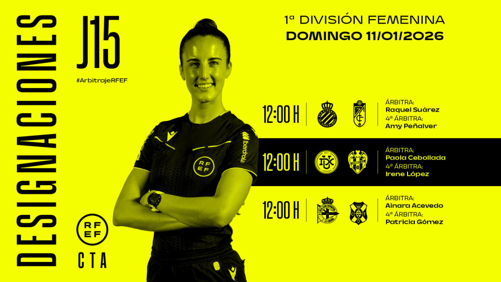 Designaciones arbitrales de la jornada 15 de Liga F Moeve domingo 11 enero
