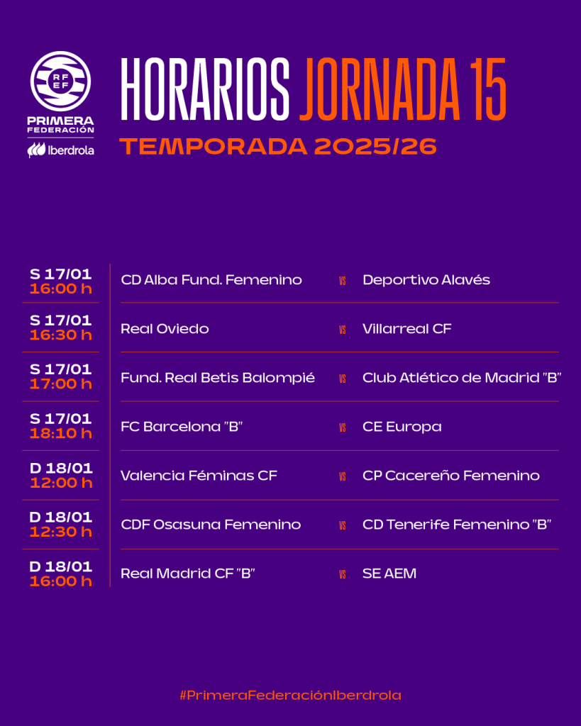 Horarios de la jornada 15 de 1ª RFEF