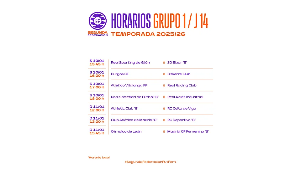 Horarios de la jornada 14 grupo 1 segunda rfef