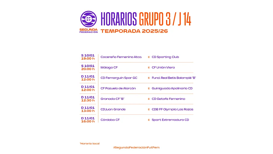 Horarios de la jornada 14 grupo 3 segunda rfef