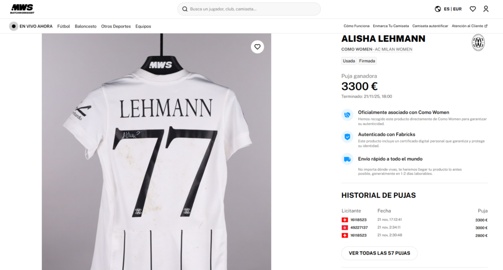 Camiseta usada de Alisha Lehmann vendida por 3.300€