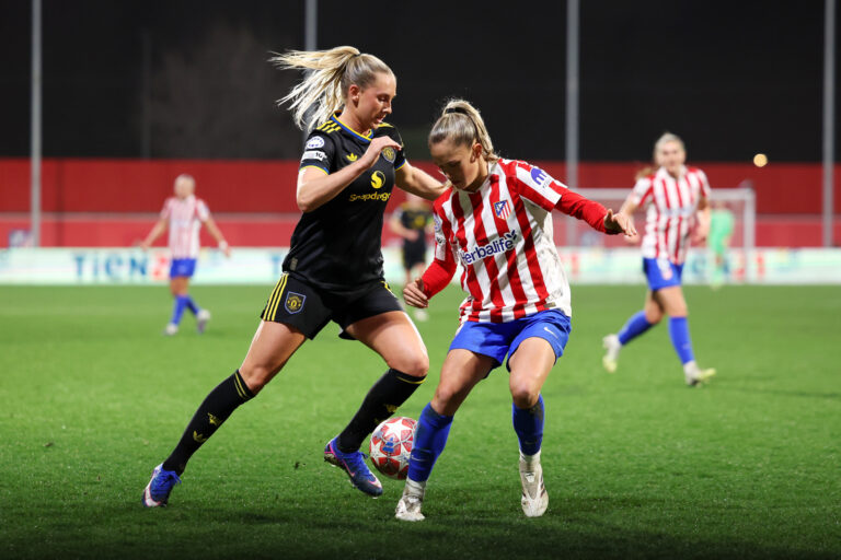 Ellen Wangerheim Andrea Medina Club Atletico de Madrid v Manchester United Women - UEFA Women's Champions League 2025/26 KO play-offs First Leg