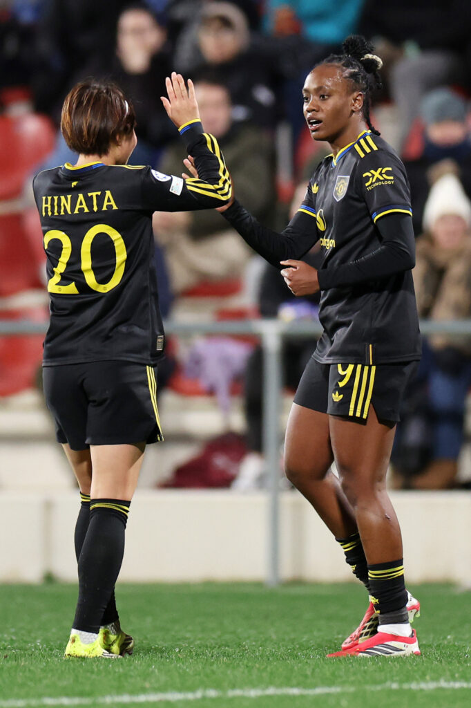 Melvine Malard Hinata Miyazawa v Manchester United Women - UEFA Women's Champions League 2025/26 KO play-offs First Leg