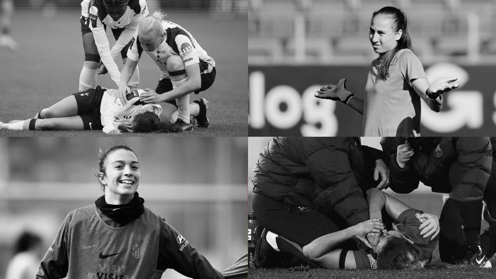 Collage de imágenes de jugadoras lesionadas de LCA: Silvia Lloris, Maite Oroz, Laia Aleixandri y Antonia Canales