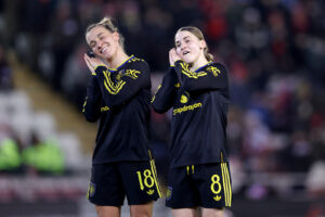 Julia Zigiotti Olme Jess Park Manchester United Women v Club Atletico de Madrid - UEFA Women's Champions League 2025/26 KO play-offs Second Leg