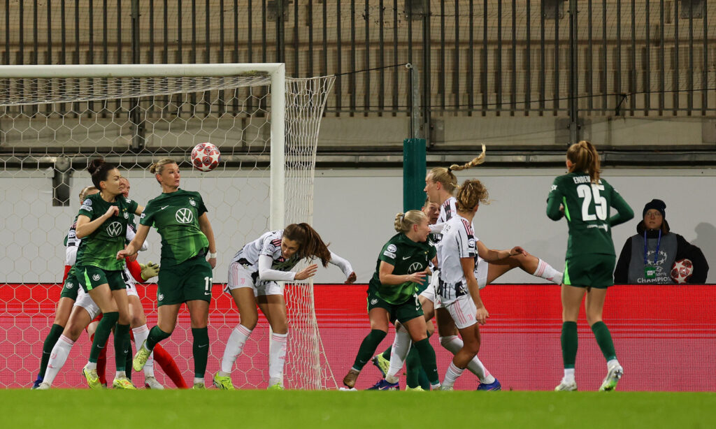 WOLFSBURG, GERMANY - FEBRUARY 12: Ana Capeta of Juventus scores her team's first goal during the UEFA Women's Champions League 2025/26 KO play-offs First Leg match between VfL Wolfsburg and Juventus at Wolfsburg Stadion on February 12, 2026 in Wolfsburg, Germany. (Photo by Boris Streubel - UEFA/UEFA via Getty Images)
