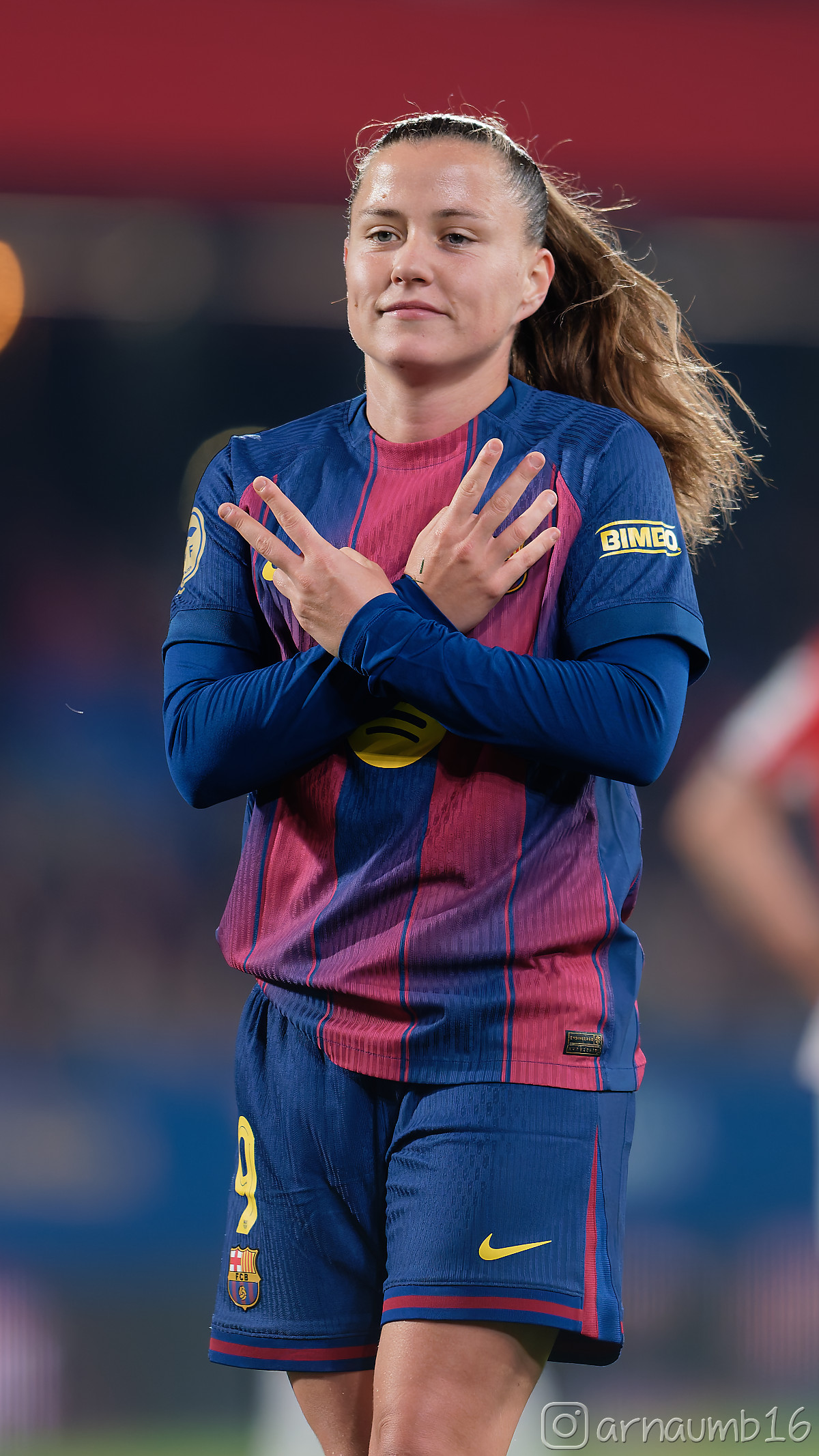 La jugadora del Barcelona Claudia Pina celebra un gol en 2026. Foto: Arnau Martínez (@arnaumb16)