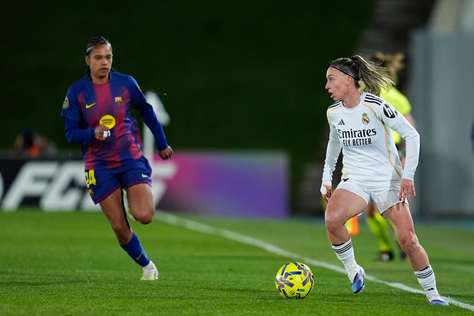 Eva Navarro, durante un partido de Liga F entre el Real Madrid y el Barcelona en 2026. LigaF