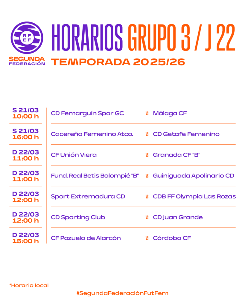 Horarios Grupo 3 – 2ª RFEF Femenina