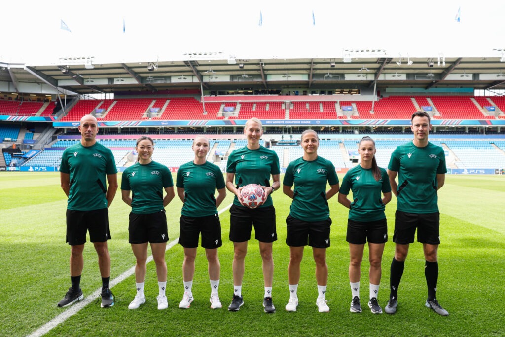 Michael Fabbri, Tilde Larsson, Monica Lokkeberg, Tess Olofsson, Almira Spahic, Iuliana Demetrescu and Bram Van Driessche Referee Team Training Session - UEFA Women's Champions League Final 2026
