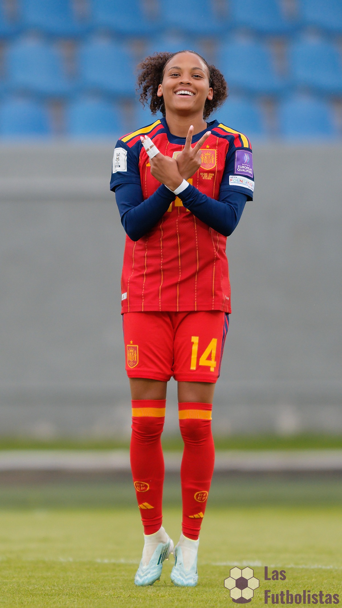 Vicky López celebra un gol con la Selección de España, durante un partido en 2026. Foto: Las Futbolistas