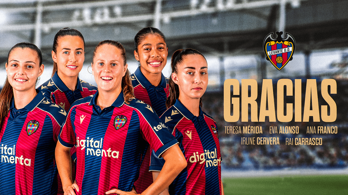 Eva Alonso, Teresa Mérida, Ana Franco, Raiderlin Carrasco e Irune Cervera finalizan contrato con el Levante UD Femenino