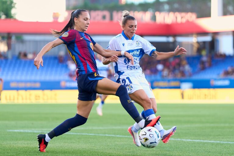 La jugadora del Barcelona Martina Fernández, durante un partido de la temporada 2026-27 ante el Tenerife. Foto: LigaF