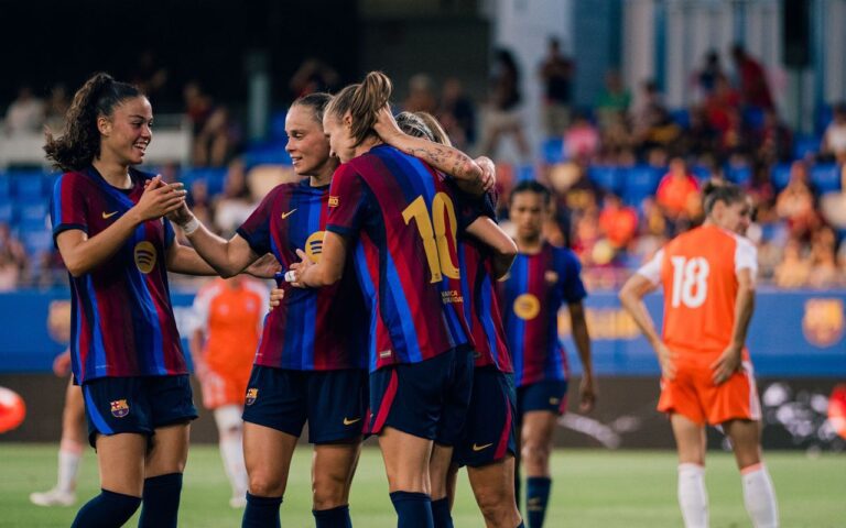 El FC Barcelona celebra un gol en el Trofeo Joan Gamper