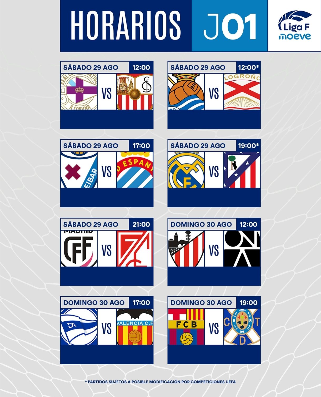 Horarios Liga F - Jornada 1