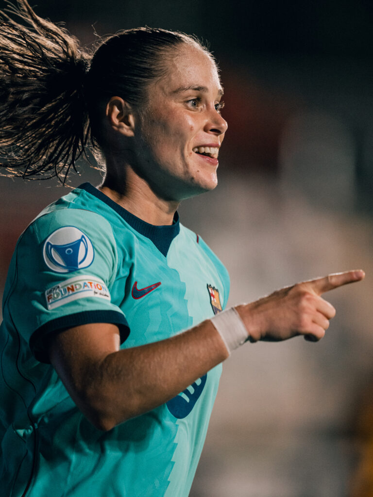 Ewa Pajor celebra un gol con el Barcelona, en la Champions 2026-27. Foto: FCBarcelona