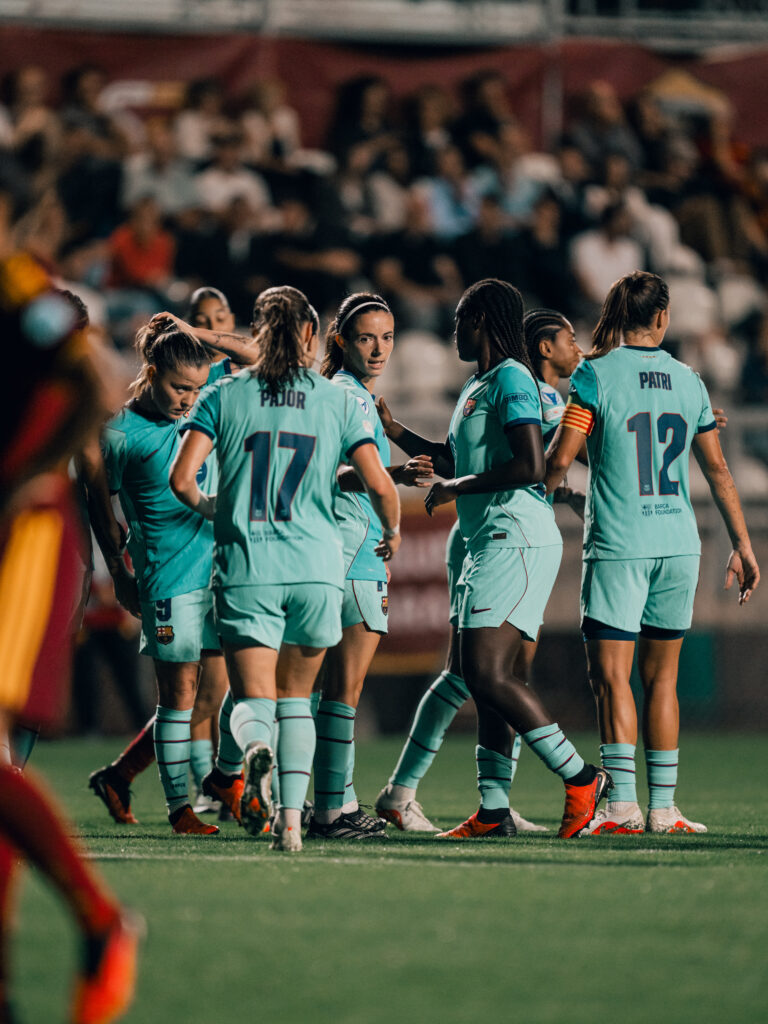 Las jugadoras del Barcelona celebran un gol en la Champions 2026-27. Foto: FCBarcelona