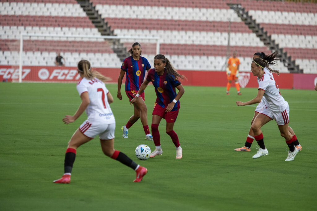 La jugadora del Barcelona Vicky López, durante un partido ante el Sevilla de la Liga 2026-27. Foto: Hugo Mesonero