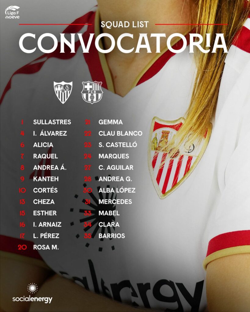 Convocatoria Sevilla FC vs FC Barcelona - Liga F