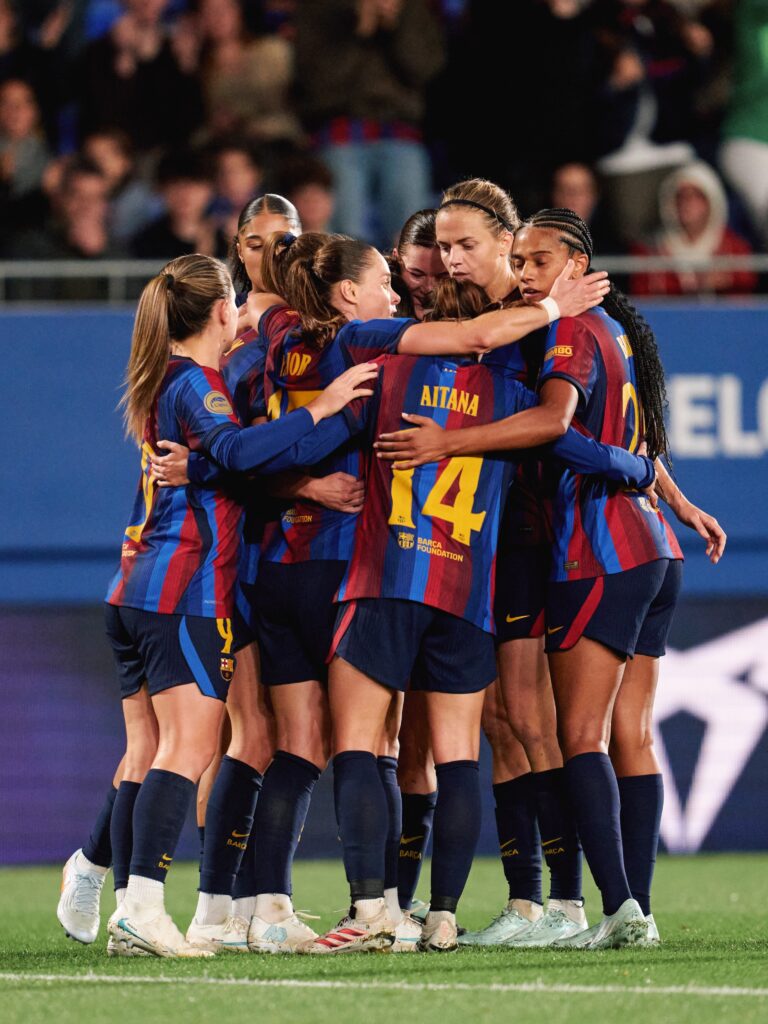 Las jugadoras del Barcelona celebran un gol, durante un partido de Liga F 2026. Foto: FC Barcelona