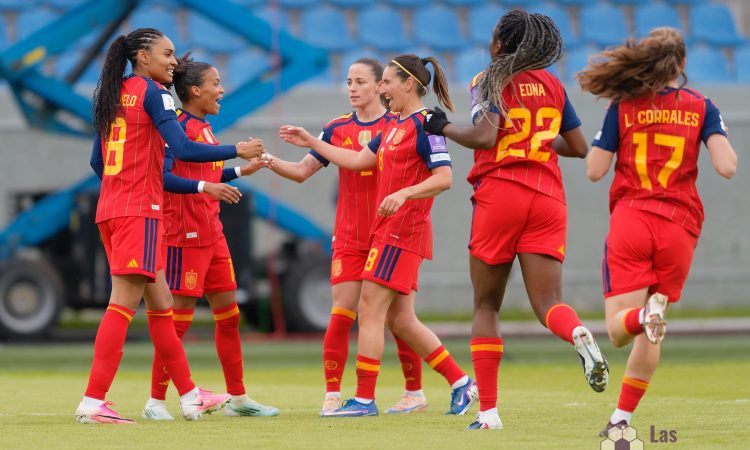 Las jugadoras de España celebran un gol en 2026. Foto: Las Futbolistas
