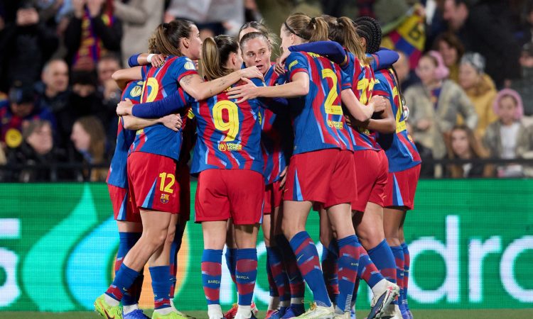 Las jugadoras del Barcelona celebran un gol en la final de la Supercopa 2026. Foto: David Aliaga/RFEF