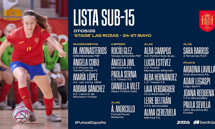Convocatoria Sub-15 femenina de fútbol sala mayo 2025